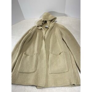 Esperanto Women's Hooded Long Knit Cardigan Sweater Beige Cotton Blend M Pockets